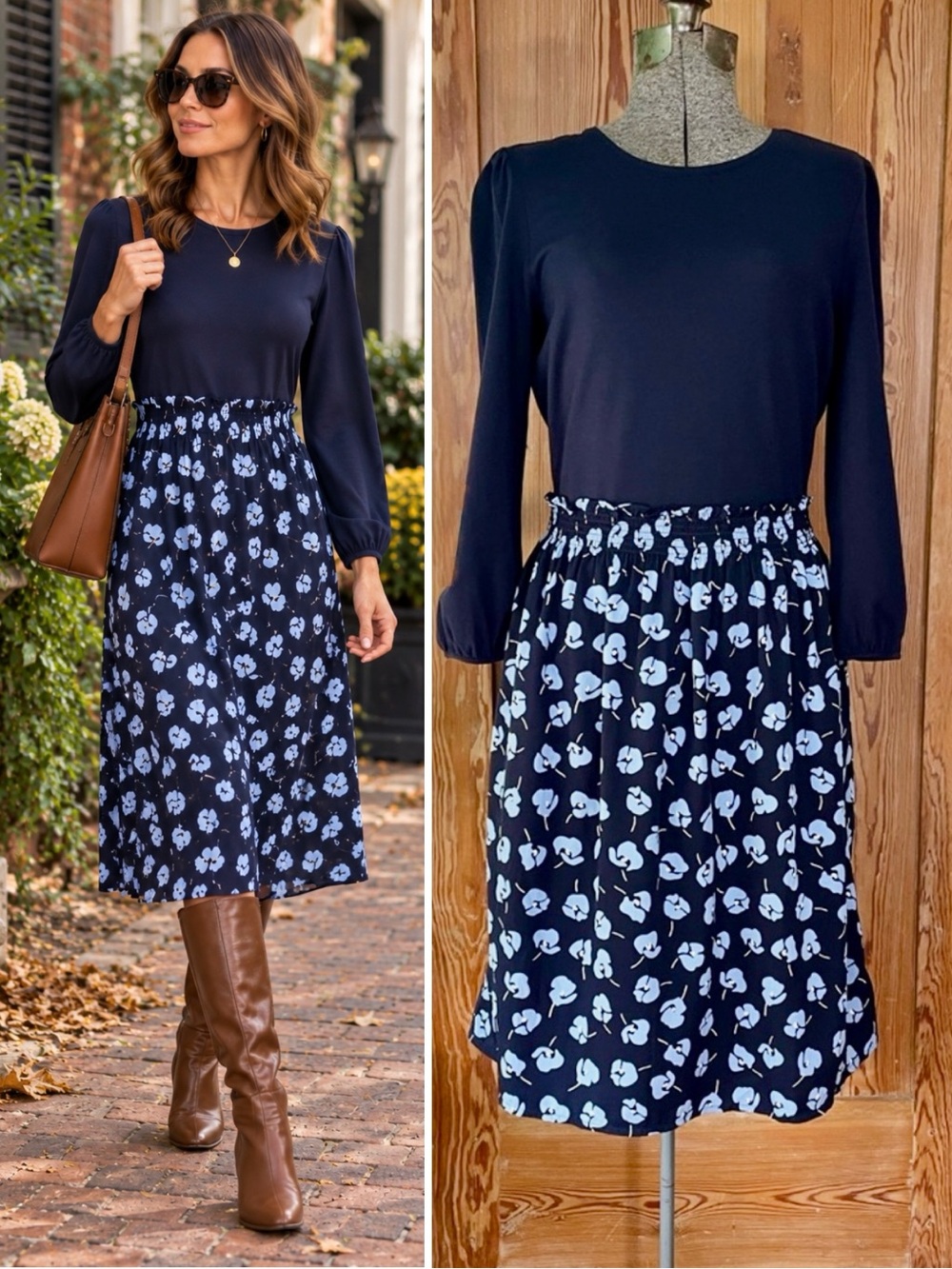 NWT Draper James Navy Floral Mixed Media Midi Dress Small 💛🎀